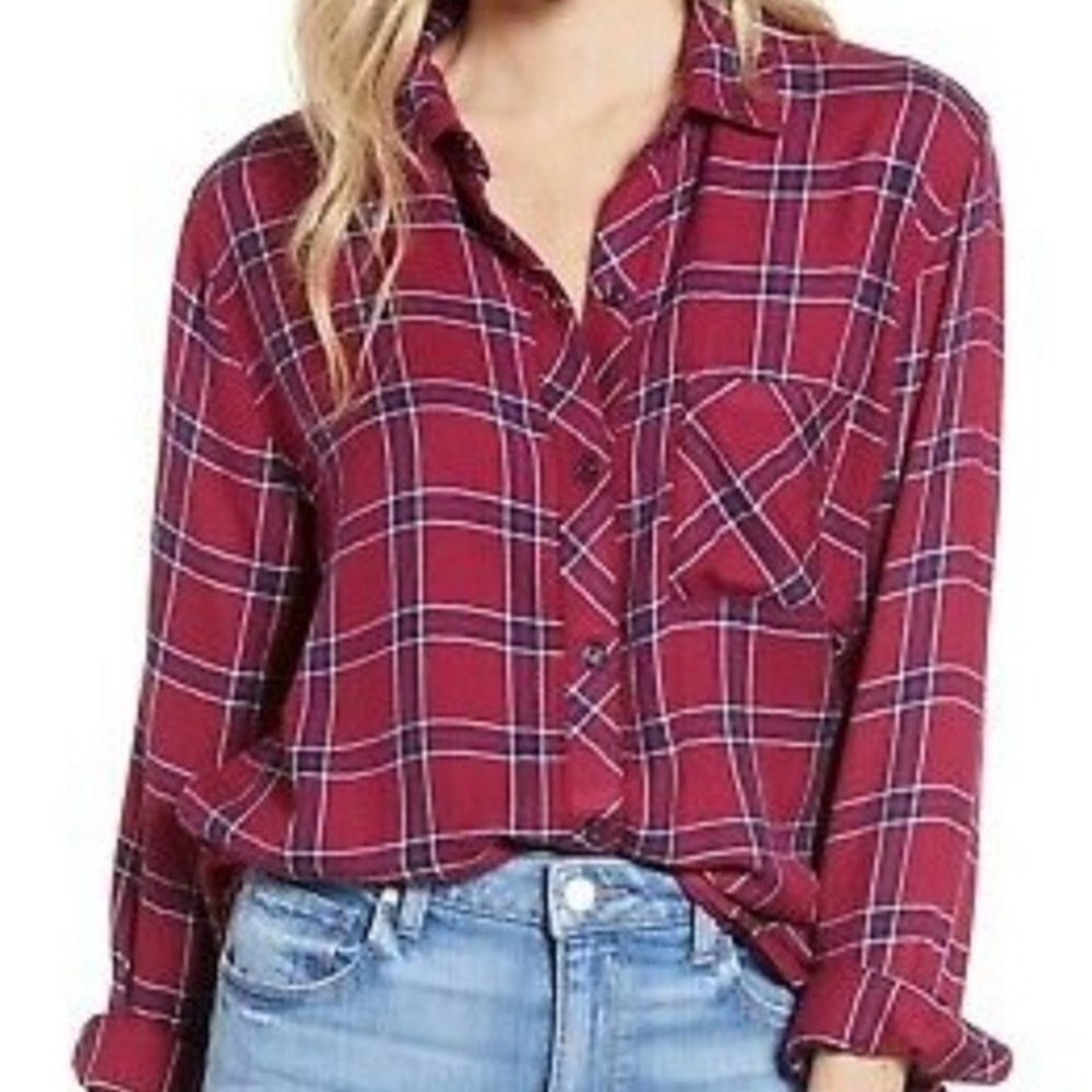 RAILS Hunter Plaid Merlot & Navy L/S Button Down‎ Shirt EUC Size Small